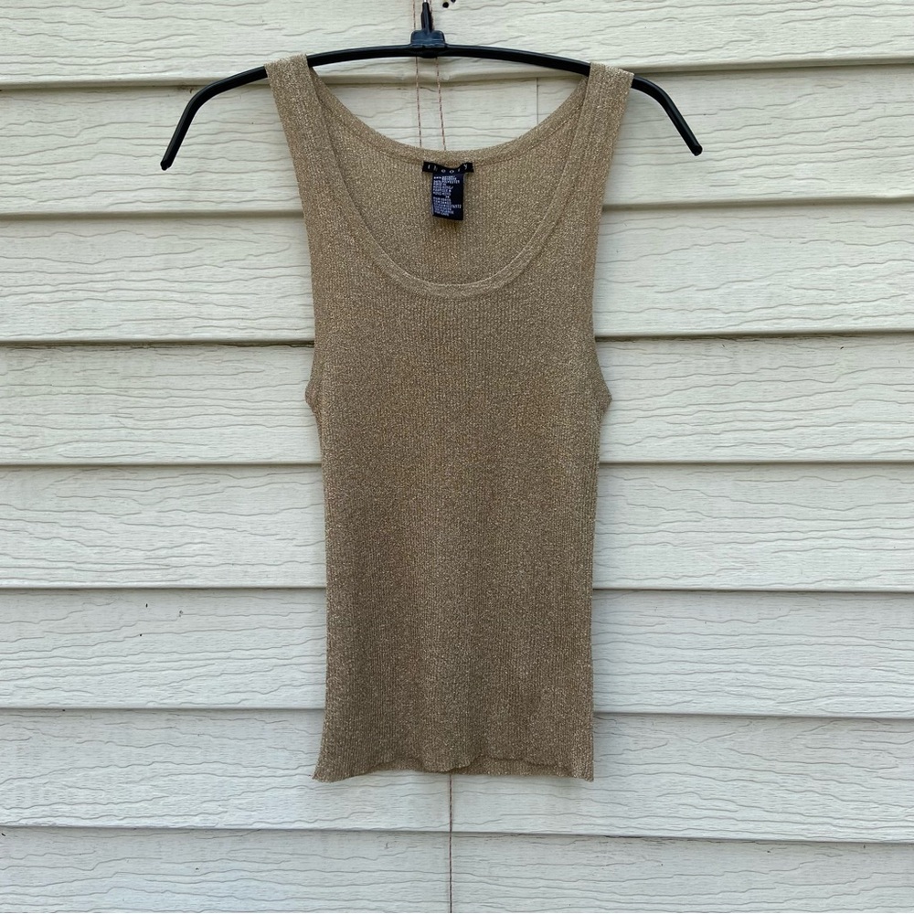 Theory Gold Ribbed Knit Fitted Classic Tank Top
